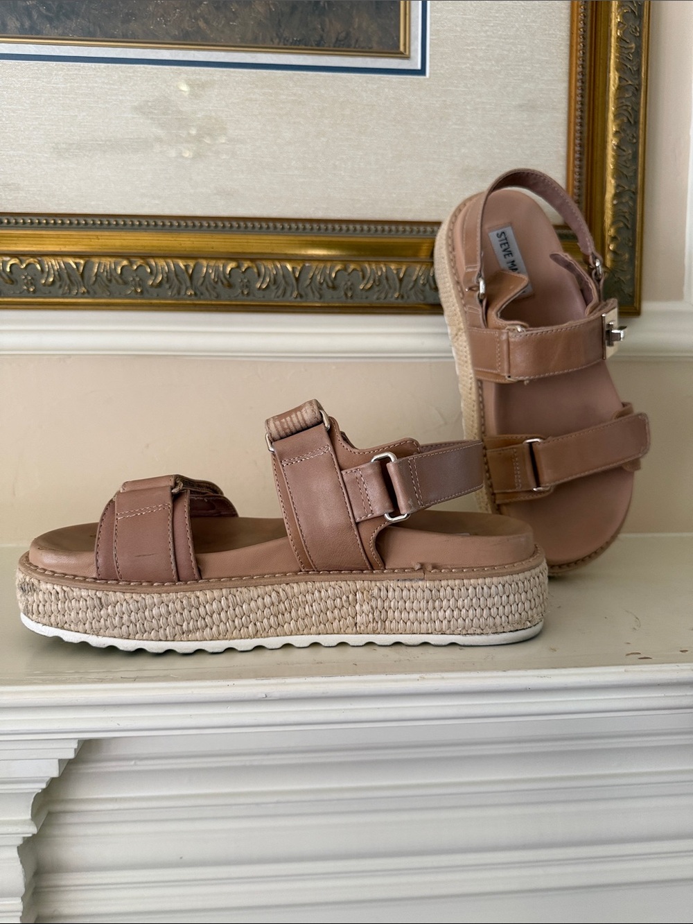 Steve Madden Tan Faux Leather Platform Espadrille Sandals;8.5